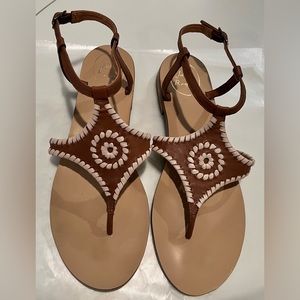 Jack Rogers, Maci Embroidered Leather Flat Sandals